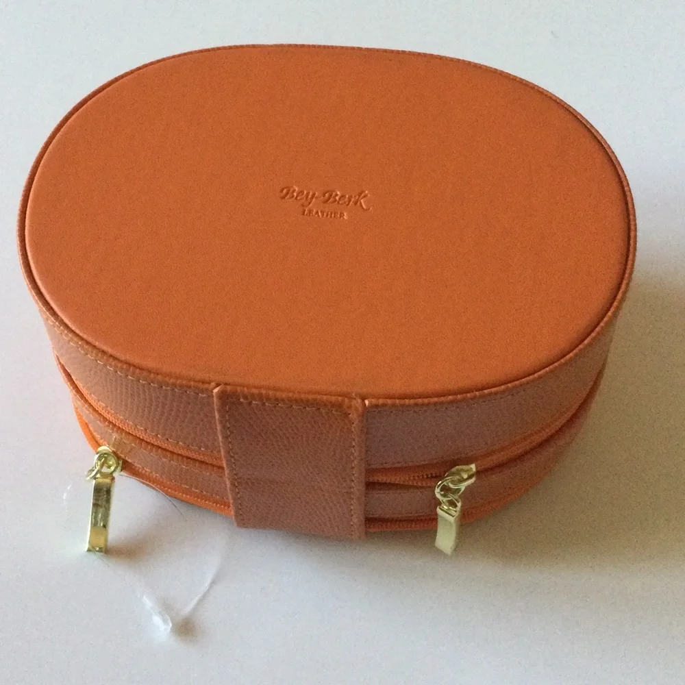 BEY-BERK LIZARD EMBOSSED LEATHER 2 LEVEL JEWELRY BOX CASE ORANGE NWOT
